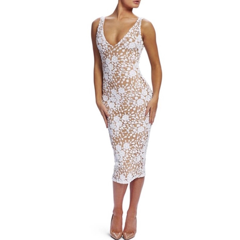 White Sequin Overlay BackLess Dress - Picture 3 of 8